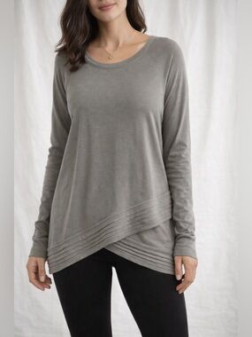 Athleta Neutral Gray Layered-Hem Long Sleeve Top